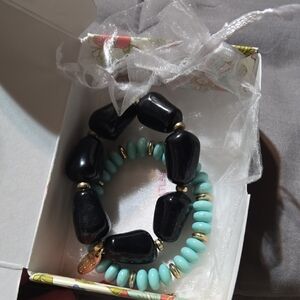 Plunder Black and Aqua Bracelet with Gold Details